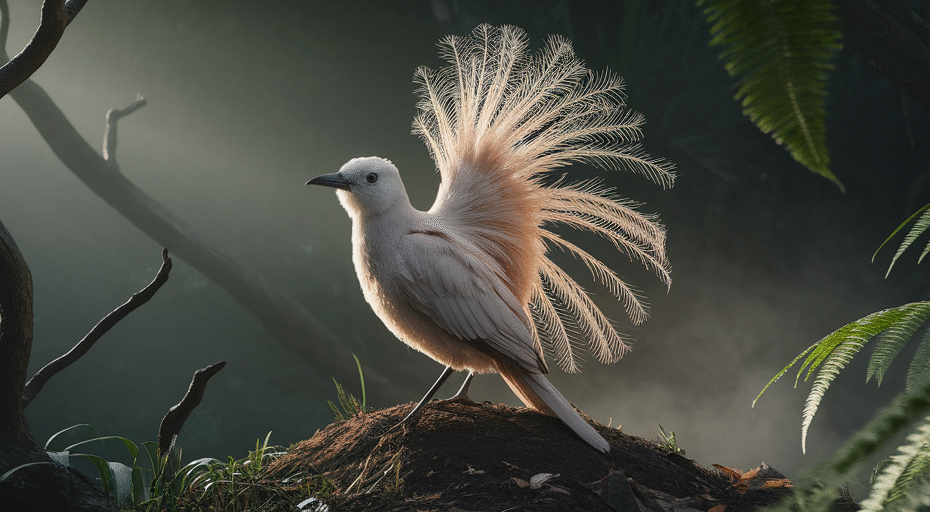 Male lyrebird displaying its tail feathers.
