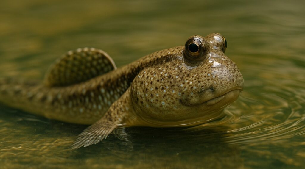 A mudskipper lounging in the water.