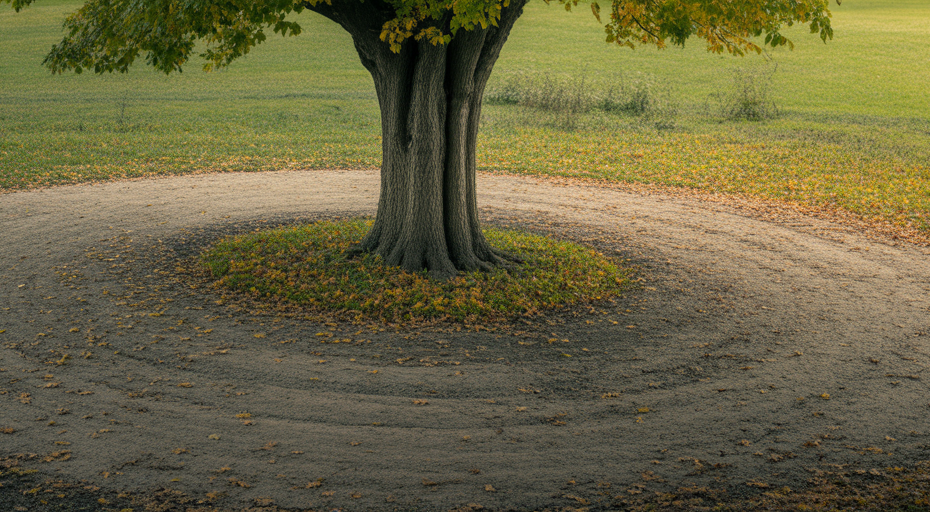Dominant Black Walnut tree with bare soil.