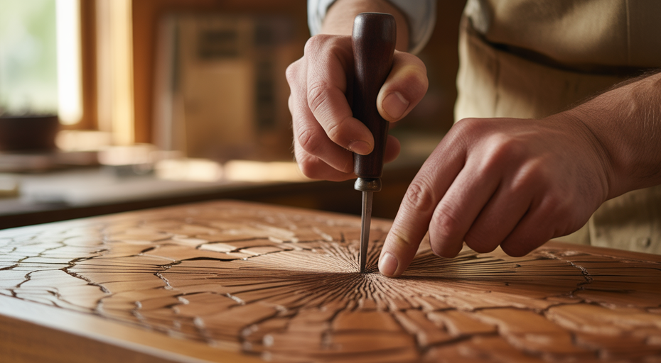 Artisan carving memory patterns into wood.