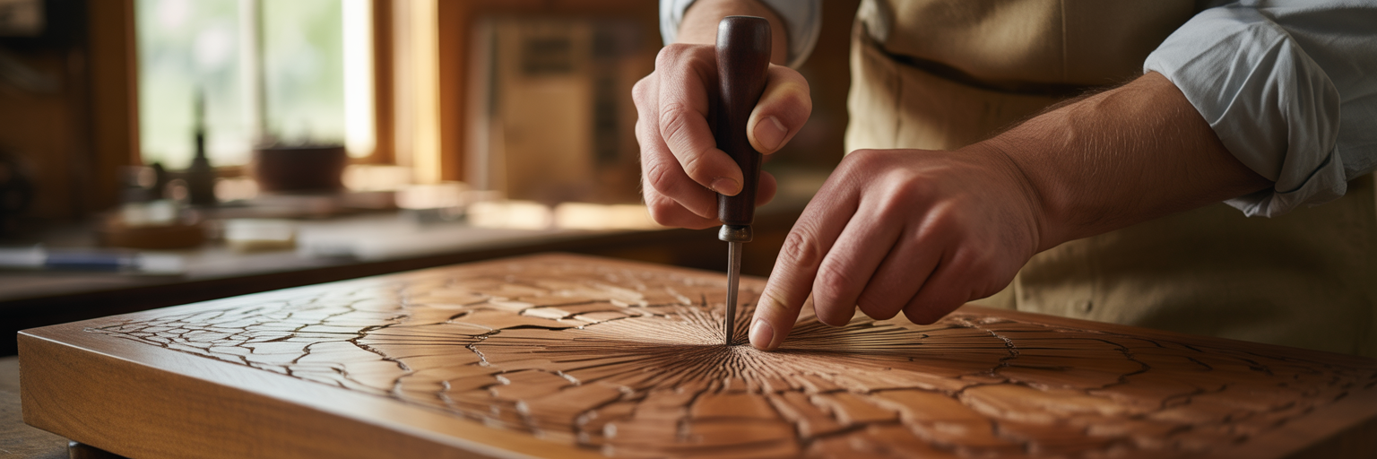 Artisan carving memory patterns into wood.