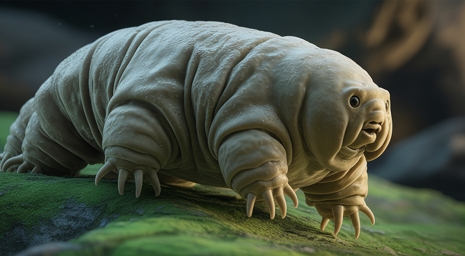Close-up of a tardigrade on moss.