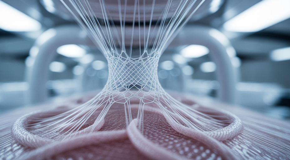 Futuristic loom weaving biological tissue.