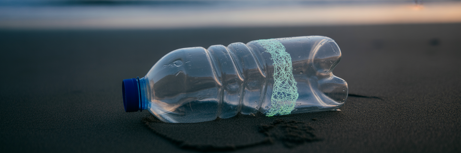 Plastic bottle being decomposed by microbes.