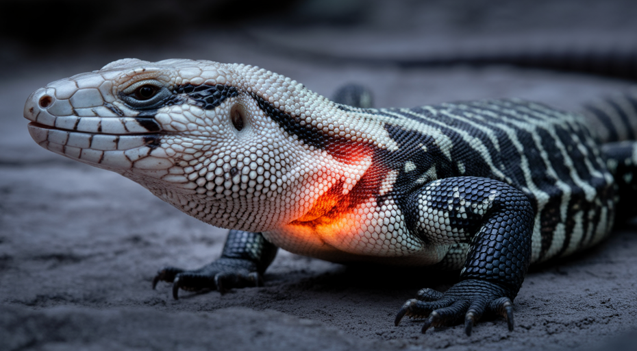 Tegu lizard generating internal body heat.