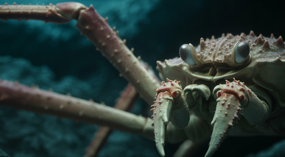 Close-up of a Japanese spider crab.