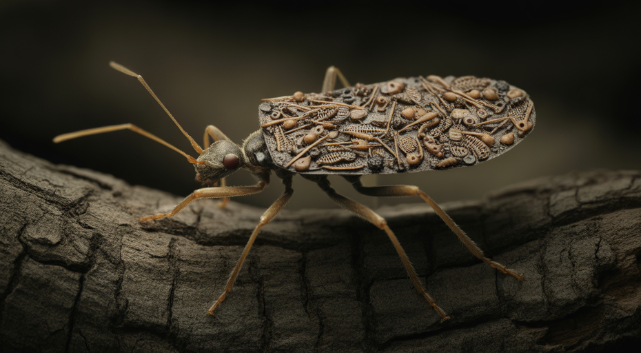 Assassin bug with mechanical victim armor.