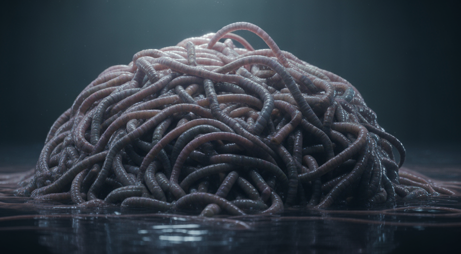 A tangled knot of California blackworms