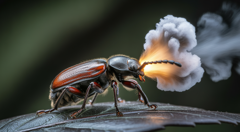 Bombardier beetle releasing a chemical spray.