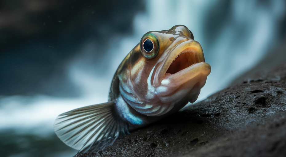 Close-up of waterfall-climbing goby fish mouth.