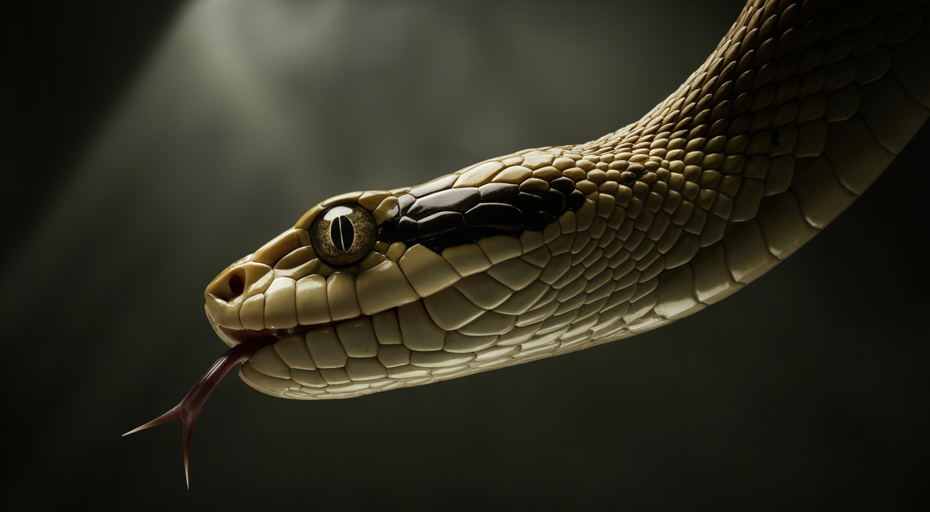 Dramatic close-up of snake playing dead