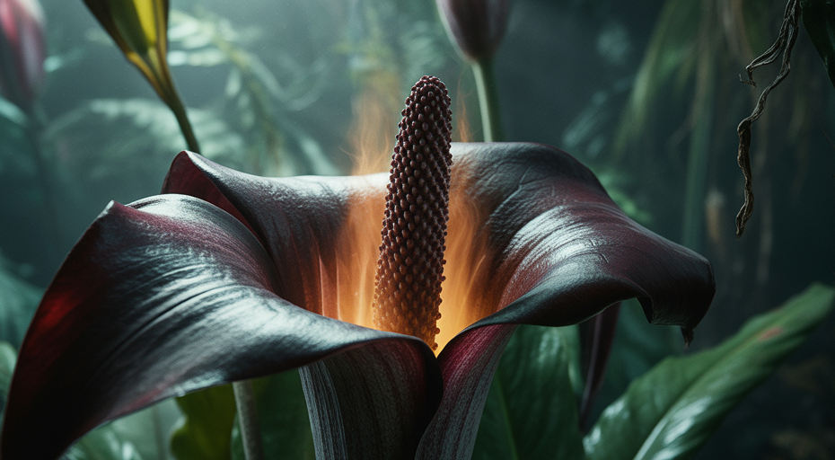 Voodoo lily plant generating visible heat haze.