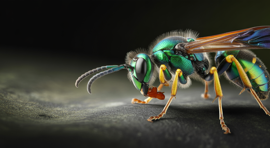 Emerald jewel wasp cleaning its stinger.