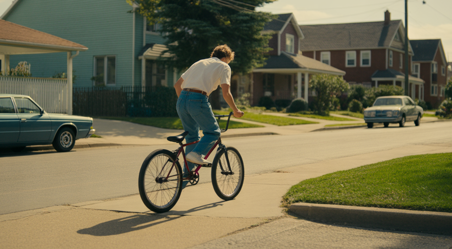 Nostalgic 1980s suburban street scene