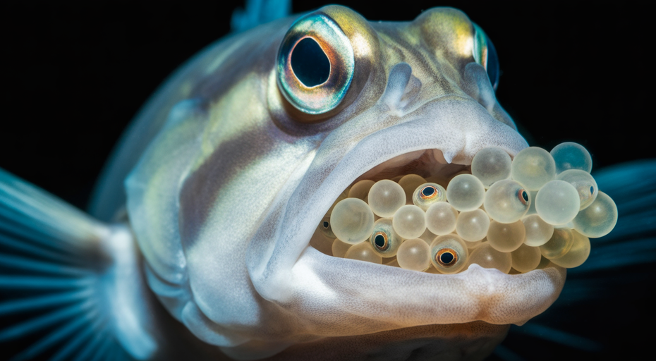 Jawfish with a mouthful of eggs.