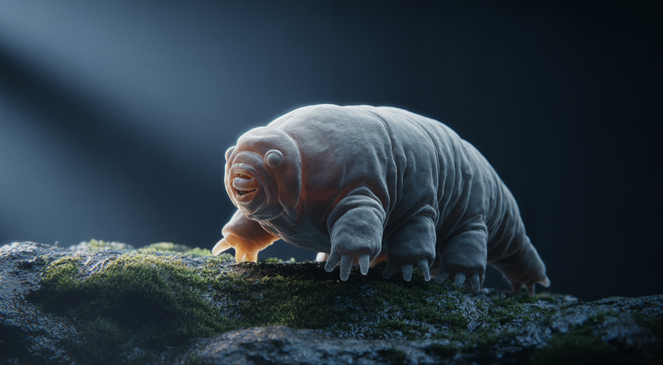 Dramatic macro photo of a tardigrade.