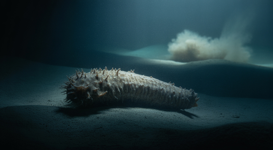 Mysterious sea cucumber on ocean floor.