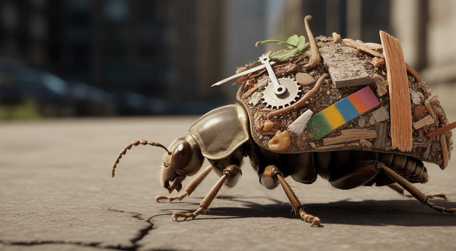 Insect carrying house made of junk