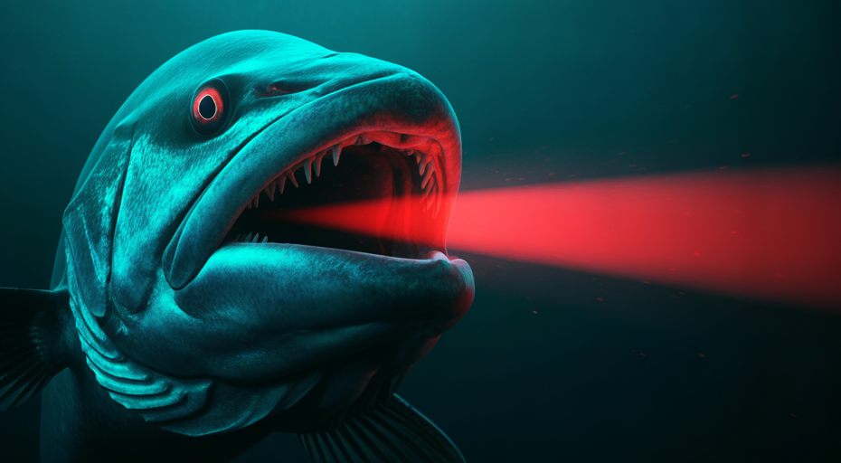 Stoplight loosejaw fish with red light.