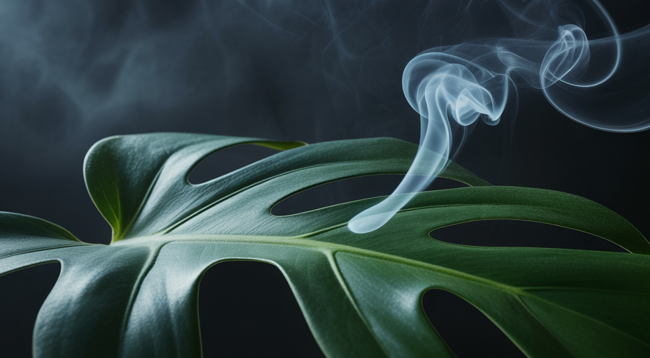 Vapor rising from a cut leaf.
