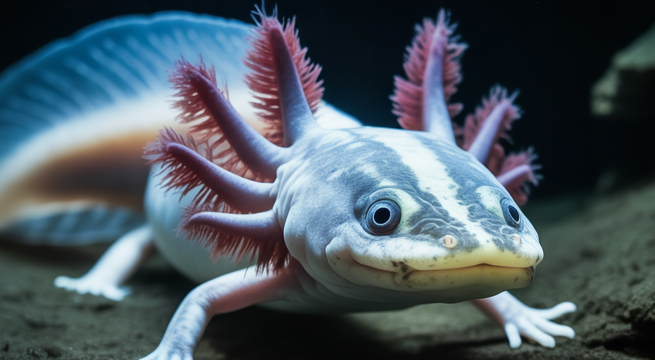 Close-up of an axolotl underwater