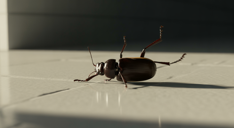 Dead beetle lying on its back.