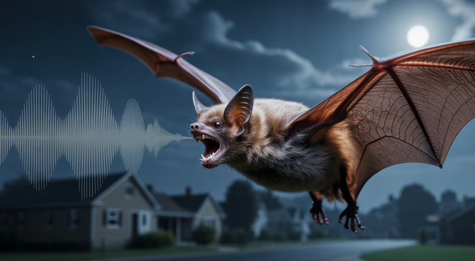 Bat using echolocation at night.