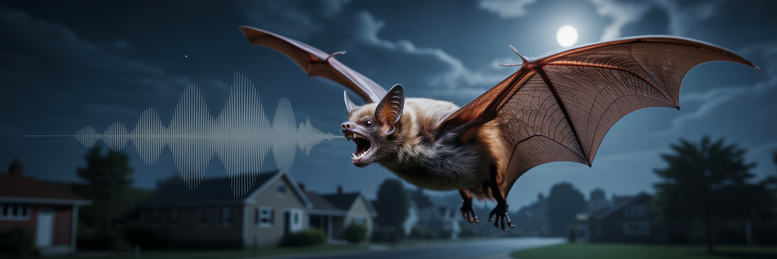 Bat using echolocation at night.