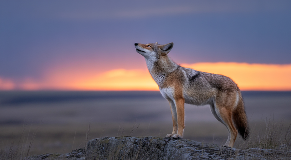 Coyote smelling the air at dusk.