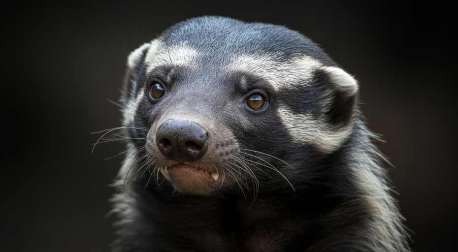 Intense close-up of a honey badger.