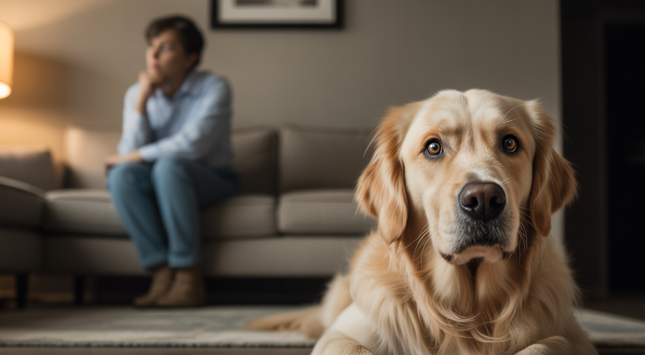 Dog staring intently at its owner's chest.