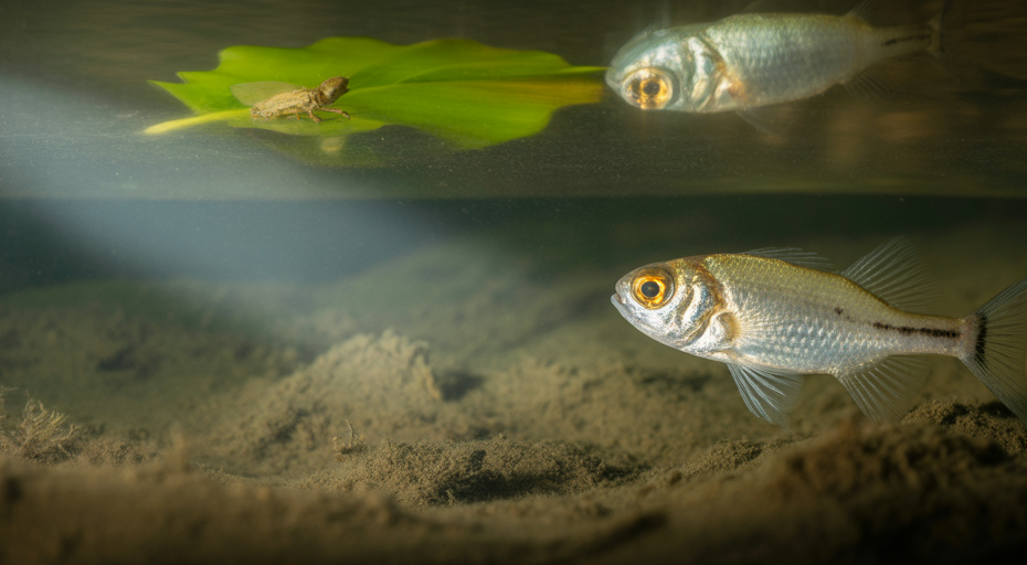 Archerfish aiming at insect from underwater.
