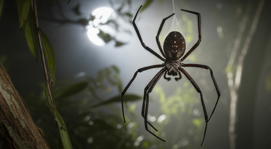 Net-casting spider with large eyes holding a net.