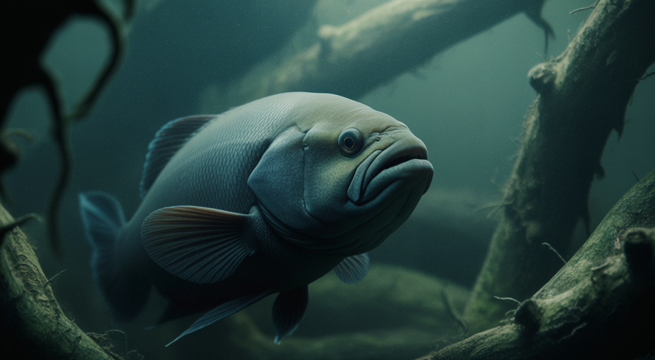 Elephantnose fish in dark murky water.