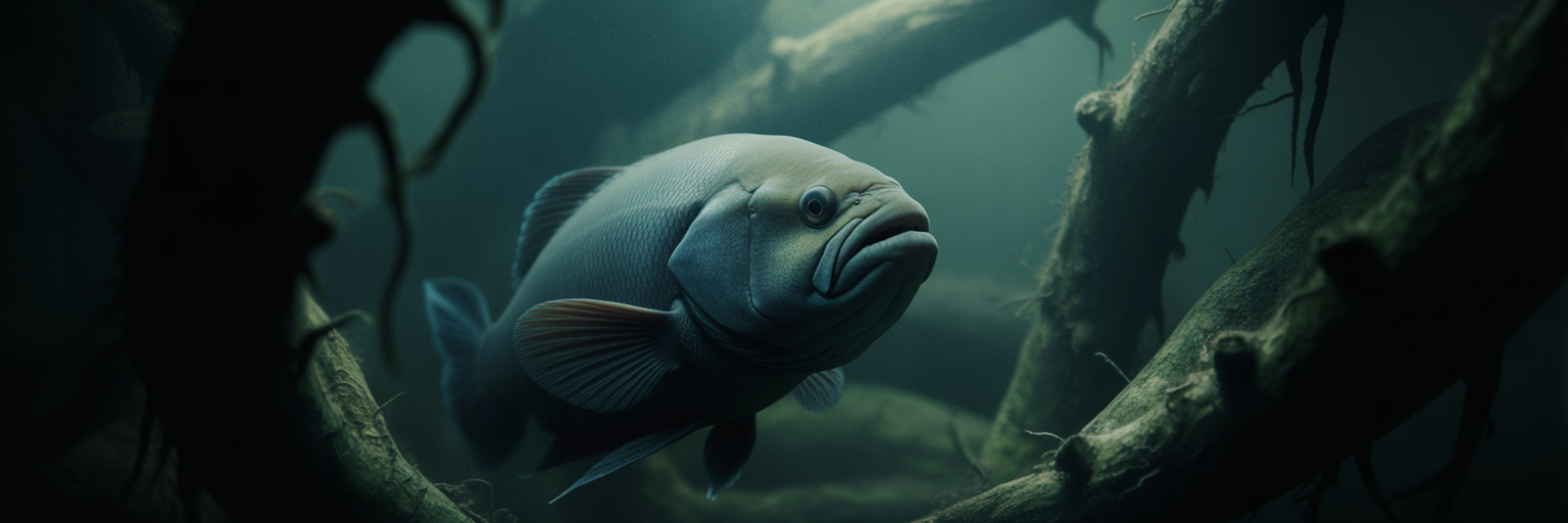 Elephantnose fish in dark murky water.