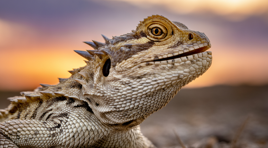 Dramatic close-up of horned lizard's face