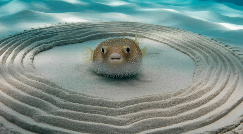 Pufferfish and its massive sand art circle