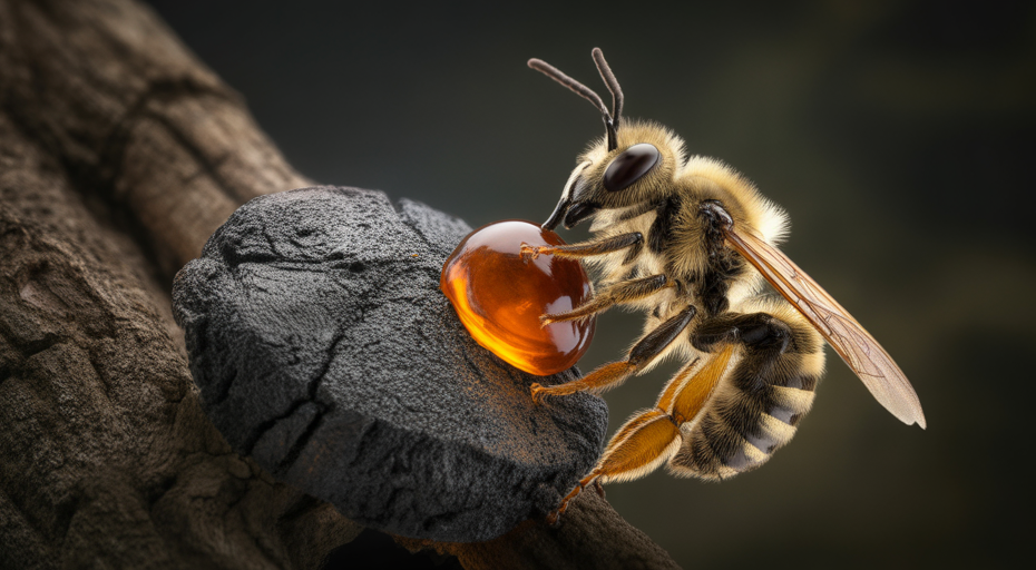 Insect building a resin fortress wall.