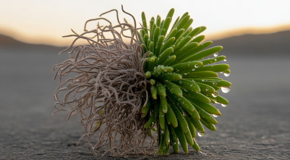 Resurrection plant transforming from dry to green