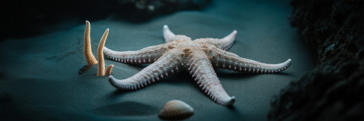 Regenerating starfish on the ocean floor.