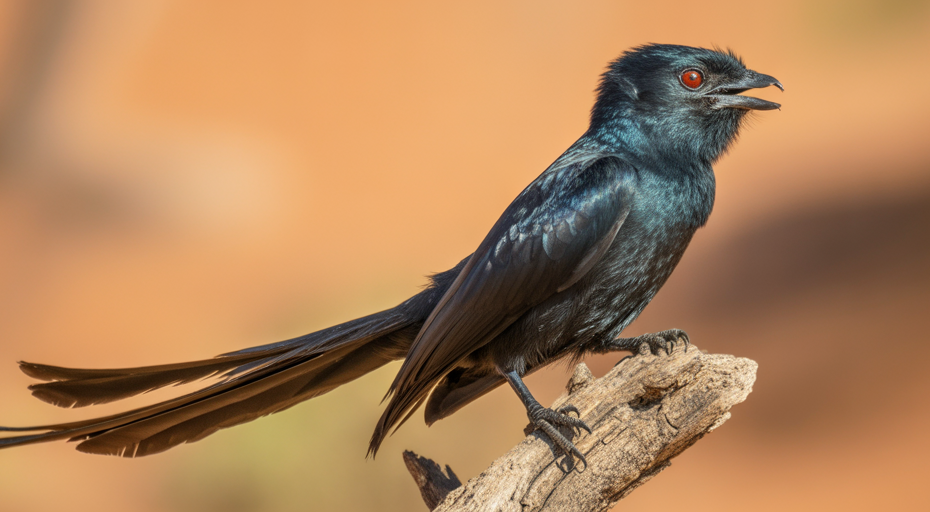 Fork-tailed drongo perched on a branch