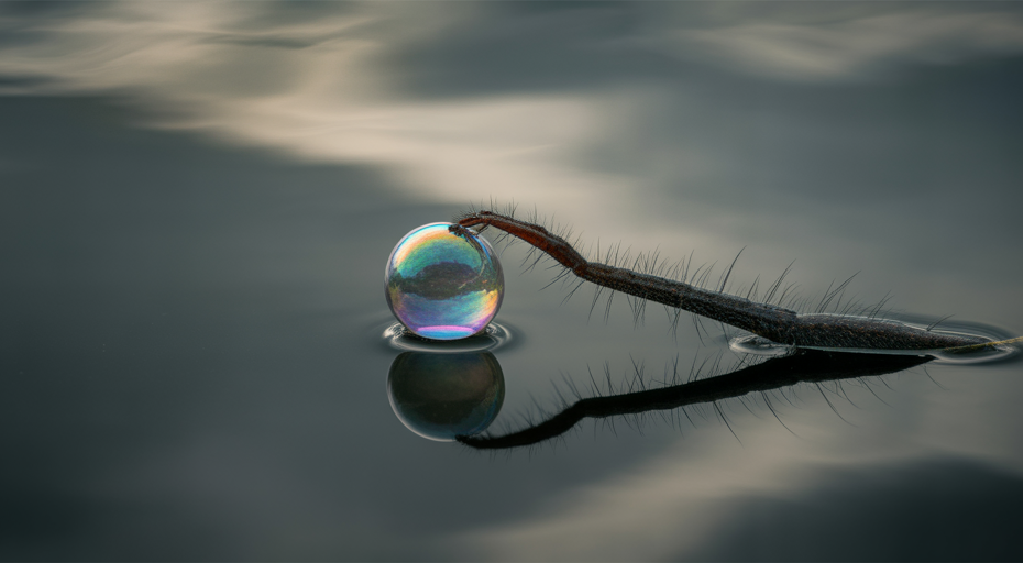 Spider leg holding an air bubble underwater.