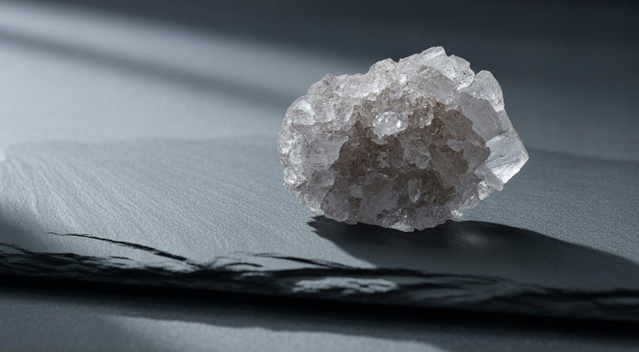 Macro photo of salt on wet slate.