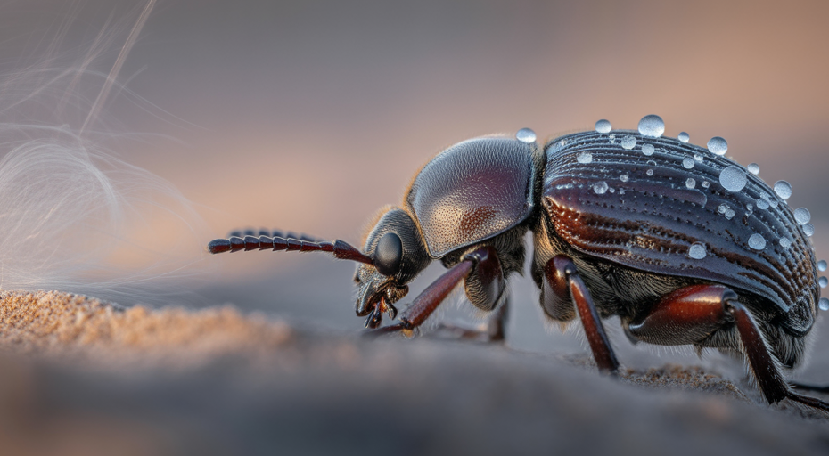 Close-up of water on Namib beetle's back.