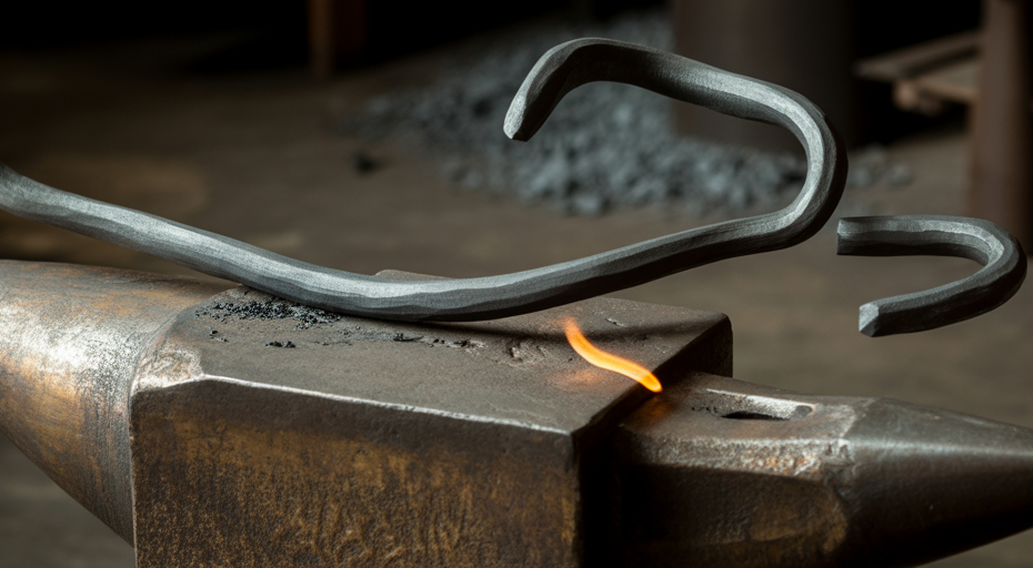Forged serpentine metal on blacksmith anvil.
