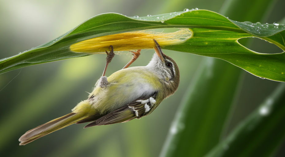 Tailorbird sewing a leaf nest