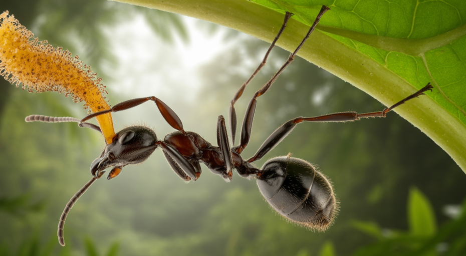 Zombie ant with Ophiocordyceps fungus